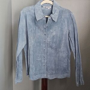 Rustic Blue Suede Button Down Shirt Womens Large